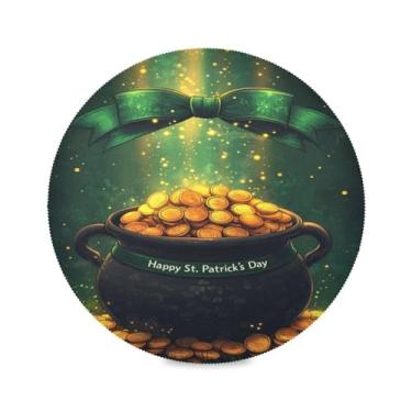 Imagem de Blueangle Jogo americano redondo de pote dourado do Dia de São Patrício, conjunto de 4 tapetes de mesa de poliéster, fácil de limpar, resistente ao calor, limpável, para mesa de jantar (452)