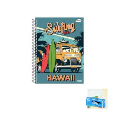 Imagem de Kit Caderno Masculino Capa Dura 96 Folhas + Caneta Esferográfica Sortida + Grampeador Alicate