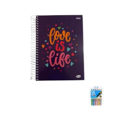 Imagem de Kit Caderno Femininos KBOM 20 Matérias 400 Folhas + Caneta Esferográfica Spiro 0.7mm + Marcador Artístico Brush Metallic