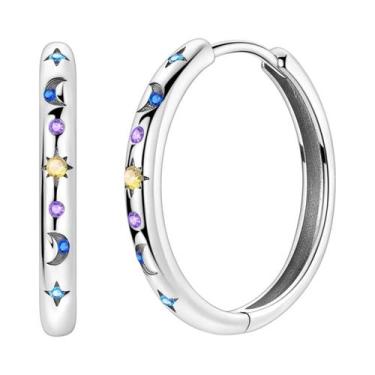 Imagem de Brinco de argola de prata 925 para mulheres pendientes lua sol brincos