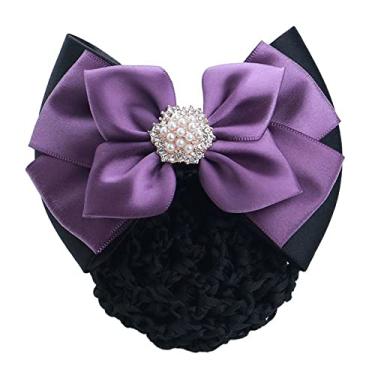 Imagem de Clipe de mola com laço acessórios de cabelo vintage clipe de rabo de cavalo para meninas presentes pérola hotel enfermeira rede de cobertura (W)