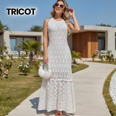 Imagem de Vestido Longo Tricot Renda Sem Manga Cor:BrancoTamanho:U - Vitrine Col