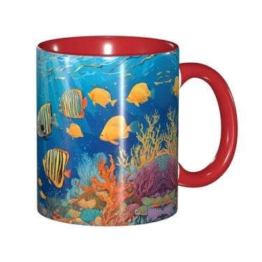 Imagem de Zeraoke Caneca de café criativa com estampa de mundo submarino de peixes tropicais, personalizadas, presente para família, tamanho de 325 ml, unissex