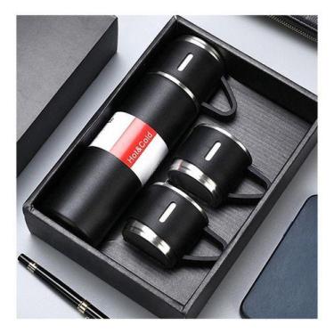 Imagem de Kit Garrafa Térmica Vacuum Flask Set Inox 500ml + 3 Xícaras - oem