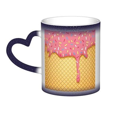 Imagem de Xícara de café divertida com padrão de sorvete e waffle, copo de cerâmica com mudança de cor sensível ao calor 12 Oz, para café/chá/leite/cacau, para adolescente/aniversário/festival/presentes