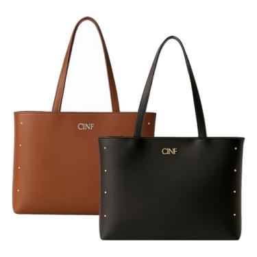 Imagem de Bolsa Sacola Feminina Grande De Ombro Kit 2 Peças (Preta-Caramelo)