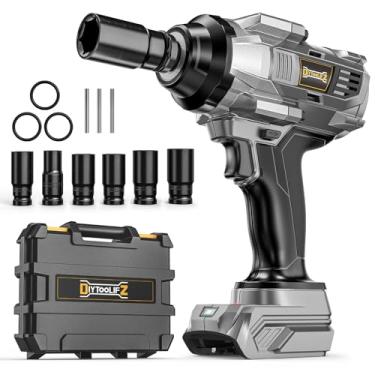 Imagem de DIYtoolifz Chave de impacto sem fio 1/5.1 cm para bateria Dewalt 20 V, pistola de impacto elétrica sem escova de 900 pés-LBS (1200 Nm), chave de impacto de alto torque com 6 soquetes e estojo de