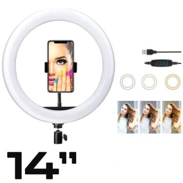 Imagem de Ring Light Led Iluminador 14 Polegadas com Suporte Celular Fonte 48w -