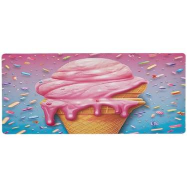 Imagem de Wassud Tapete de mouse rosa sorvete para jogos com base de borracha antiderrapante, mouse pad longo para teclado de computador com borda costurada, almofada grande à prova d'água para escritório, casa