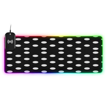 Imagem de CEBUGI Mouse pad de carregamento sem fio de bolinhas brancas de 15 W com iluminação LED RGB 14 para jogos, MacBook, PC, laptop, mesa | 80 x 30 cm