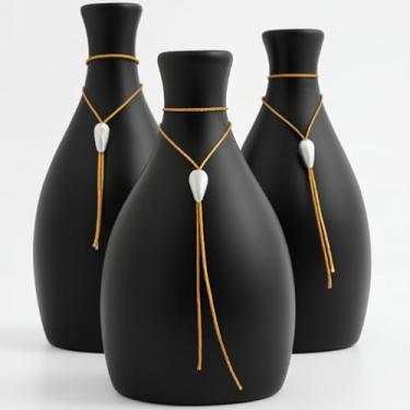 Imagem de Kit Trio 3 Vasos Decorativos Cerâmica Enfeite Decoração Elegante Casa Rack Conjunto Decorado Loja Estante Sala Cozinha(PRETO C/COLAR)