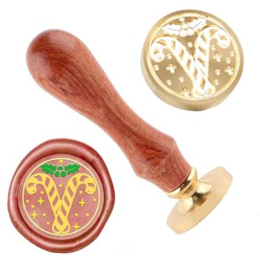 Imagem de Carimbo de lacre de cera de Natal e uma cabeça de carimbos de cabo de madeira para decoração de presente cartões de natal envelopes de ano novo lacre de cera