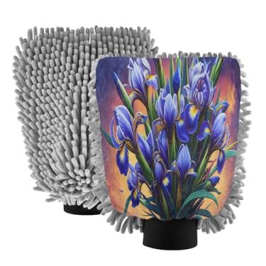 Imagem de STAYTOP Luvas de lavagem de carro Pretty Iris, 2 peças, luvas de microfibra de chenille, sem arranhões, panos de esponja de lavagem ultra absorventes para carros, limpeza doméstica - M