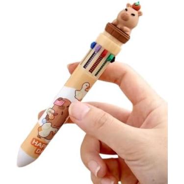 Imagem de Caneta 10 Cores (Sortida) com Capivara Decorativa | Tinta Esferográfica Colorida de Secagem Rápida | Ideal para Uso Escolar, Planner, Bullet Journal e Presente Criativo (Papelaria Fofa)