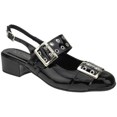 Imagem de Sapato Feminino Slingback Bico Quadrado Fivela Salto Grosso (Preto, BR, Adulto, Numérico, 38)