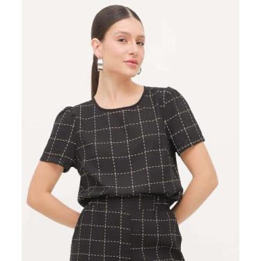 Imagem de Blusa Feminina Estampa Quadriculada Manga Curta Marisa-42000, Preto, G