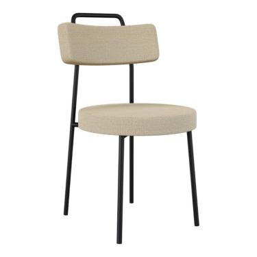 Imagem de Cadeira Sala De Jantar Kobe Estofada Com Encosto Linho Bege - Desk Design