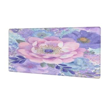 Imagem de Tapete de rato grande com flores de vidro para mola, impermeável, tapete protetor de mesa estendido para computador, base de borracha antiderrapante para escritório, computador, teclado, laptop e mesa