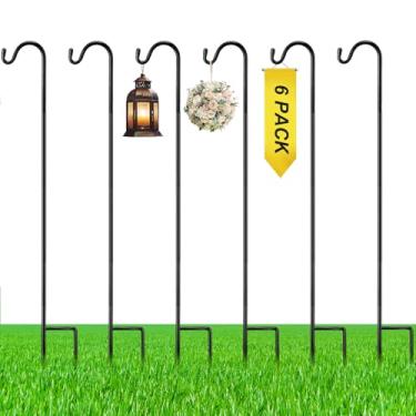 Imagem de Yetene 6 ganchos de pastores de 152 cm para alimentação de pássaros ajustável ao ar livre, ganchos de pastor de aço metálico para beija-flor, poste de alimentador para plantas de jardim, lanterna