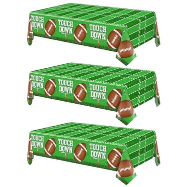Imagem de Tifeson Pacote com 3 toalhas de mesa descartáveis de futebol, tema de dia de jogo, capa de mesa de plástico para touchdown para decoração de festa de aniversário de futebol, 137 x 272 cm