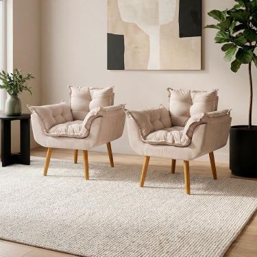 Imagem de Kit 2 Poltronas Decorativa Confortável Para Sala Recepção Manicure Salão de Beleza Consultório Escritório Alice Tecido Suede