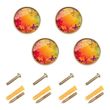 Imagem de Joisal Pacote com 4 maçanetas decorativas vibrantes coloridas de arco-íris para armários puxadores dourados de gaveta de banheiro de 3 cm para armários e gavetas, puxadores de ferragens de armário