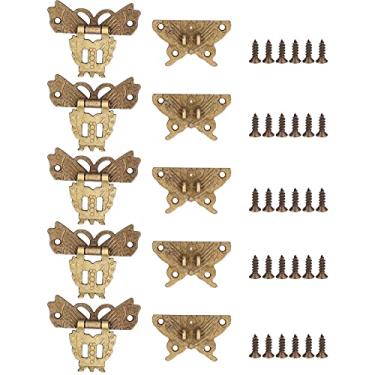 Imagem de Siwoted 5 pçs caso ferrolho estilo vintage requintado padrão decorativo fechaduras de metal com parafusos para caixas de presente de jóias de madeira casos