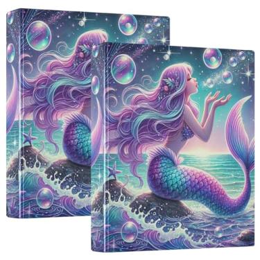 Imagem de Pacote com 2 fichários estéticos Mermaid Fantasy com prancheta, material escolar universitário, prancheta de enfermeira com bolsos