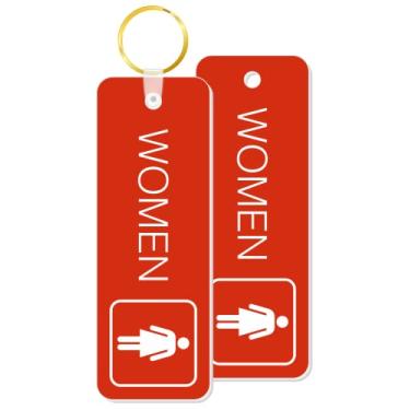 Imagem de SmartSign Chaveiro feminino gravado nos dois lados ou chaveiros para porta de banheiro | Plástico vermelho de 4,4 cm x 12,7 cm, feito nos EUA