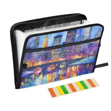 Imagem de Organizador de recibos de cores brilhantes City Reflection, pasta sanfonada de 13 bolsos com bolsa frontal para lápis
