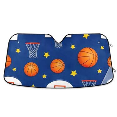 Imagem de Bolas de basquete para-sol azul para para-brisa de carro capa de para-brisa automotiva dobrável personalizada protetor solar L, 144,8 cm x 80 cm