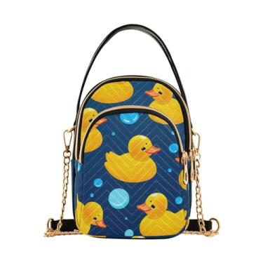 Imagem de Bolsa listrada laranja xadrez com alça transversal, bolsa tiracolo feminina, bolsa transversal moderna, Patos de borracha amarelos com bolhas - 2, One Size