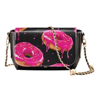 Imagem de Donut com glacê rosa em bolsas transversais pretas de verão para mulheres, bolsas de ombro femininas de couro, bolsa de ombro feminina de couro, Donut com cobertura rosa em preto-1, One Size