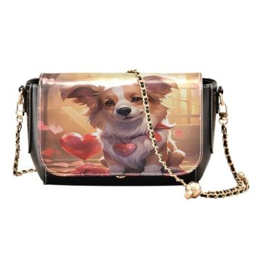 Imagem de Bolsas transversais de tomate vermelho e verde para mulheres, média, bolsa de couro com zíper, bolsas transversais femininas de couro, One Dog With Heart and Roses-3, One Size