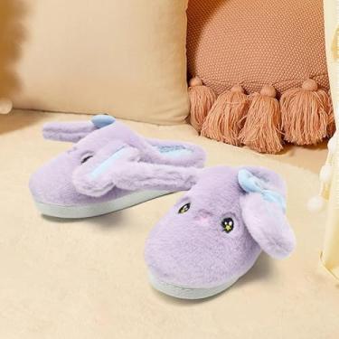 Imagem de Pantufas de coelho de orelhas grandes para meninas e meninos, lindo laço felpudo fofo confortável desenho animado coelho peludo engraçado travesseiro nuvem casa quarto casa chinelo para crianças