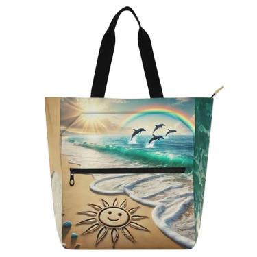 Imagem de GAIGEO Bolsa feminina de verão, praia, oceano, litoral, trabalho, lona, praia, escola, bolsas médias com compartimentos