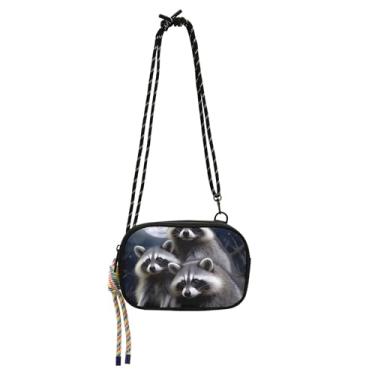 Imagem de TSENQUE Bolsa feminina guaxinim urso lua noite pequena bolsa transversal bolsa de ombro pequena bolsa de ombro pochete bolsa para celular com alça