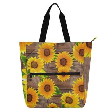 Imagem de GAIGEO Sacola para livros de girassóis amarelos brilhantes com zíper para crianças e mulheres – Bolsa de ombro de lona com estampa floral, trabalho, escola, viagem