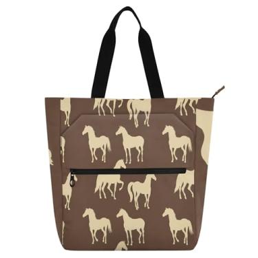 Imagem de GAIGEO Silhouettes Horses Bolsa feminina de trabalho de lona com zíper bolsa de praia infantil presente fofo para amantes de livros