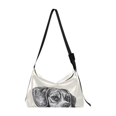 Imagem de GAIGEO Bolsa tiracolo preta e branca Sketch of a Beagle vegana, bolsa tiracolo com alça grossa, bolsa tiracolo masculina de couro, Sketch of a Beagle-1 em preto e branco, One Size