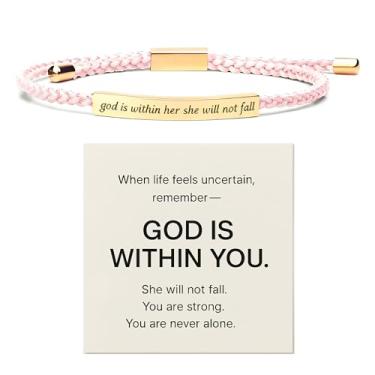 Imagem de KummerSaprk Pulseira God Is Within Her She Will Not Fall Versículo da Bíblia Pulseiras Salmo 23 Pulseira Inspiradora Fé Cristã Presentes para Mulheres Moderno, Large, Zinco, Sem Pedra Preciosa