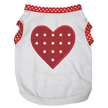 Imagem de Petitebella Camiseta para cachorro com coração de bolinhas vermelhas (bainha branca/vermelha, 3GG)