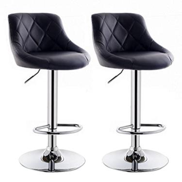 Imagem de Banco de bar, banco alto, cadeiras de balcão, balcão de cozinha, banco de tubo ajustável em altura, banco de bar giratório com encosto, com apoio para os pés, conjunto de 2, preto