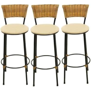 Imagem de kit 3 banquetas alta junco cozinha bancada balcão(3.bq.alta.imbuia) (bege)