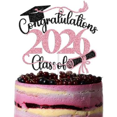 Imagem de Congratulations Class of 2026 Cake Topper, Congrats Grad 2026 Decorations, You Did it, Congrats PhD/MBA/EdD/Master Grad Decoration Supplies Black & Pink Glitter