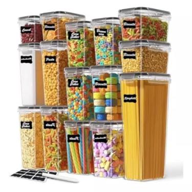 Imagem de Potes Herméticos Porta Mantimentos Kit 14 Organizador Armário Despensa Cozinha Alimentos Transparente