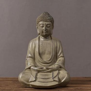 Imagem de FENNYYAR Estátua Zen Buda chinesa para casa, 25 cm, 25 cm, decoração de artesanato de resina para sala de estar