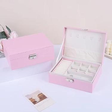 Imagem de Maleta Porta Joias Grande de Couro com Chave - Organizador Luxuoso 3 Camadas, Forro Aveludado, Presente Feminino Elegante(Q11/ROSA)