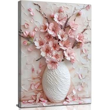 Imagem de Arte de parede em tela floral rosa flores sakura pintura botânica decoração fotos flores de cerejeira pôsteres impressões para sala de estar, sala de aula, quarto, escritório, corredor, banheiro