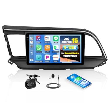 Imagem de [4 + 128 GB] Rádio estéreo para carro Android 15 para Hyundai Elantra 2019 2020 com carro sem fio CarPlay Android Auto, tela de 22.9 cm com Bluetooth GPS WiFi FM/RDS DSP EQ SWC câmera de backup